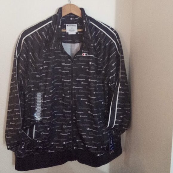 Champion Black Monogram Long Sleeve Cuffed Wrist Zippered Track Jacket WM US 2XL - Picture 8 of 12